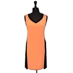 A8 NEW ELIE TAHARI Orange Black Cream Colorblock Panels Zip Pocket Dress Size 4